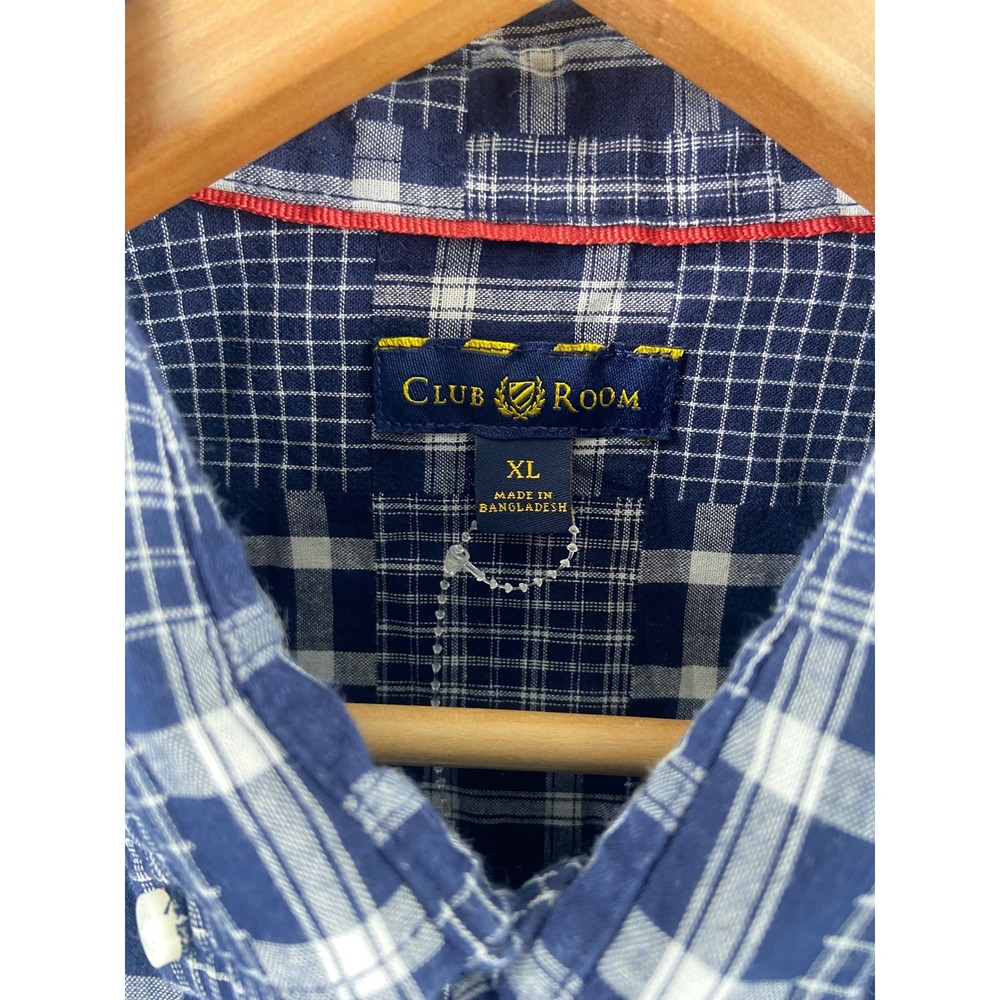 Club Room Mens Size XL Blue/ White Plaid Patchwork Long Sleeve Button Down Shirt - Picture 4 of 12
